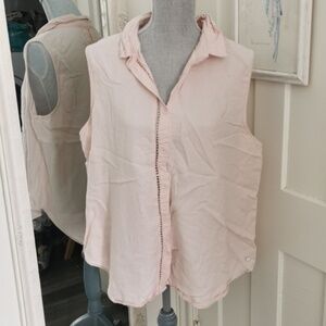 Womens Point Zero Sleeveless Petal Pink Cotton Button Down Blouse. Size XXL